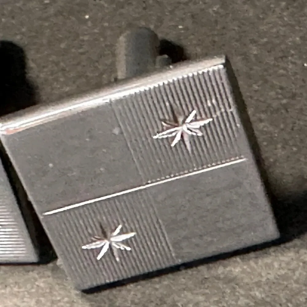Vintage Silver Tone Cufflinks 3/4” Square in Square Starburst Design